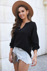 Button Detail Curved Hem Top - Shah S. Sahota