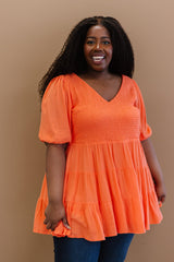 Davi & Dani One-Way Ticket Full Size Run Smocked Tiered Babydoll Blouse - Shah S. Sahota