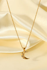 18K Gold Plated Inlaid Zircon Moon Pendant Necklace - Shah S. Sahota