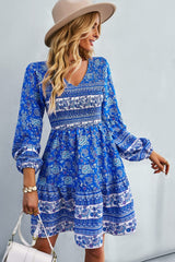 Bohemian V-Neck Balloon Sleeve Dress - Shah S. Sahota
