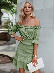 Frill Trim Off-Shoulder Layered Mini Dress - Shah S. Sahota