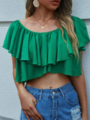 Ruffled Off-Shoulder Layered Cropped Top - Shah S. Sahota