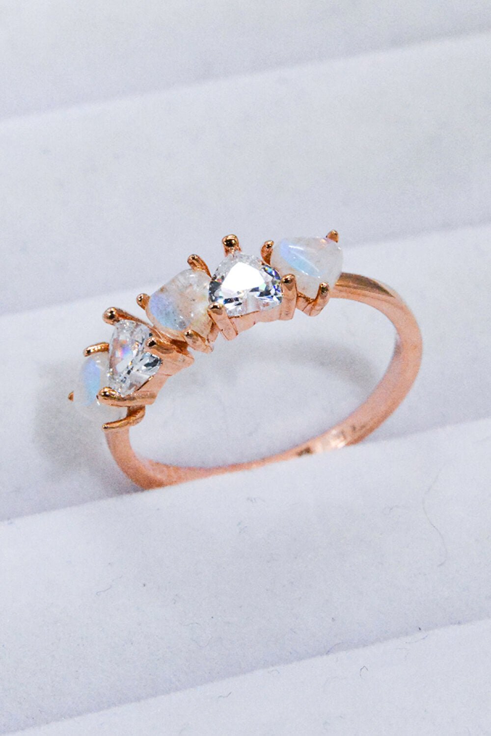 Moonstone and Zircon Heart Ring - Shah S. Sahota