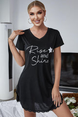 RISE AND SHINE Contrast Lace V-Neck T-Shirt Dress - Shah S. Sahota