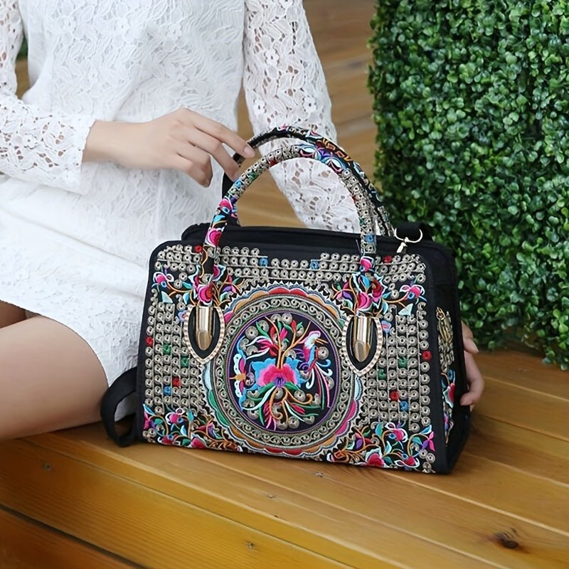 Women's Vintage Embroidered Tote Bag, Ethnic Satchel Bag, All-Match Shoulder Bag - Shah S. Sahota