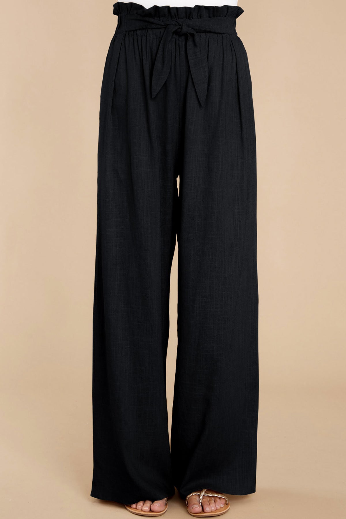 Casual High Rise Paperbag Waist Wide Leg Pants - Shah S. Sahota