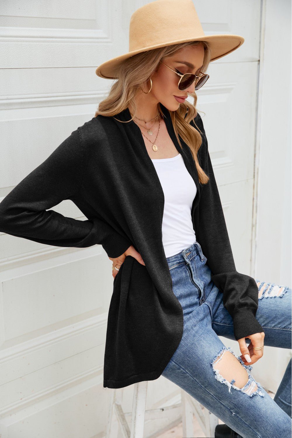 Open Front Long Sleeve Longline Cardigan - Shah S. Sahota