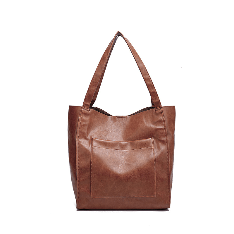 Retro Large Capacity Waxy Leather Tote Bag - Shah S. Sahota