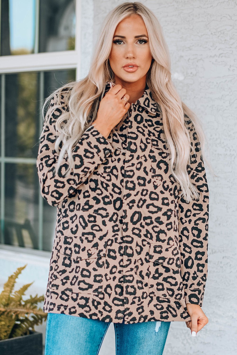 Leopard Drawstring Waist Jacket with Pockets - Shah S. Sahota