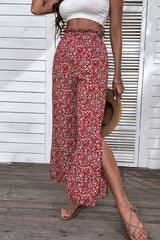 Ditsy Floral Slit Paperbag Waist Wide Leg Pants - Shah S. Sahota