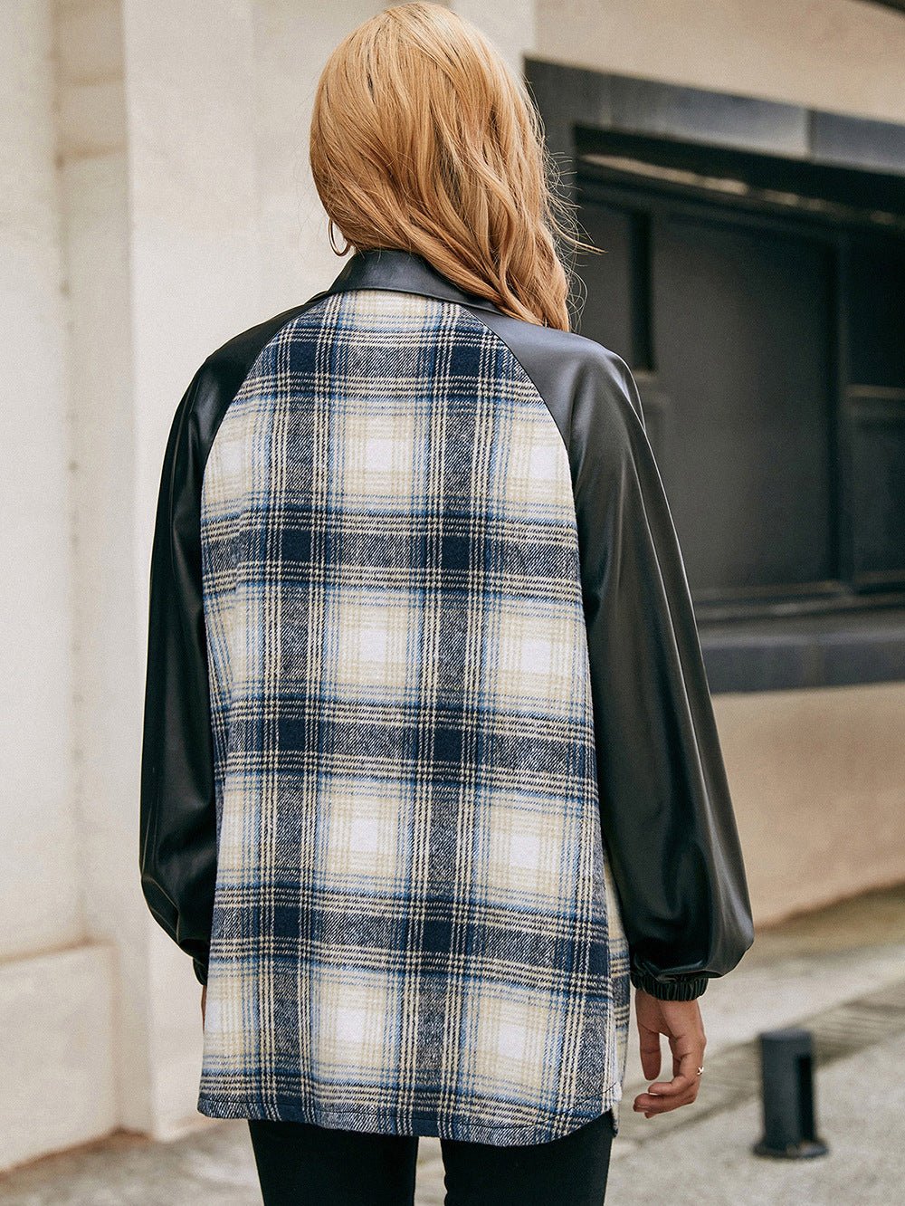 Plaid Button Down Raglan Sleeve Jacket - Shah S. Sahota