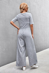 Scoop Neck Half Sleeve Wide Leg Jumpsuit - Shah S. Sahota