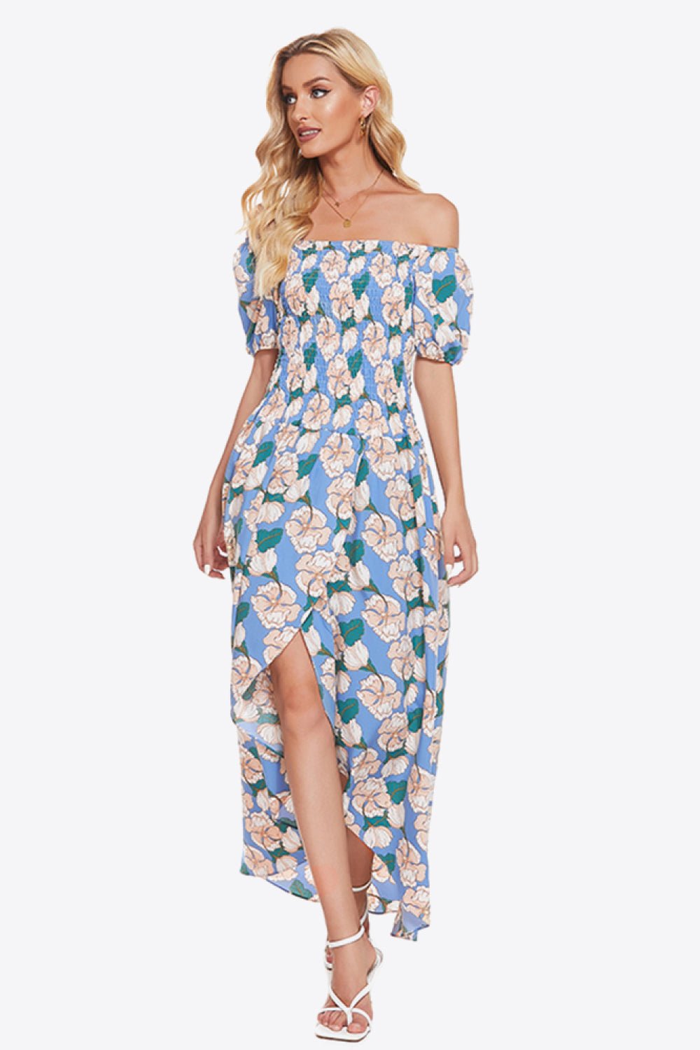Floral Off-Shoulder Slit Maxi Dress - Shah S. Sahota