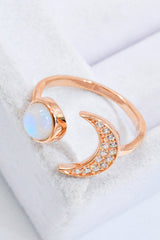 Natural Moonstone and Zircon Sun & Moon Open Ring - Shah S. Sahota