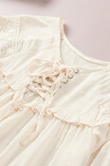 Swiss Dot Lace-Up Lace Trim Blouse - Shah S. Sahota