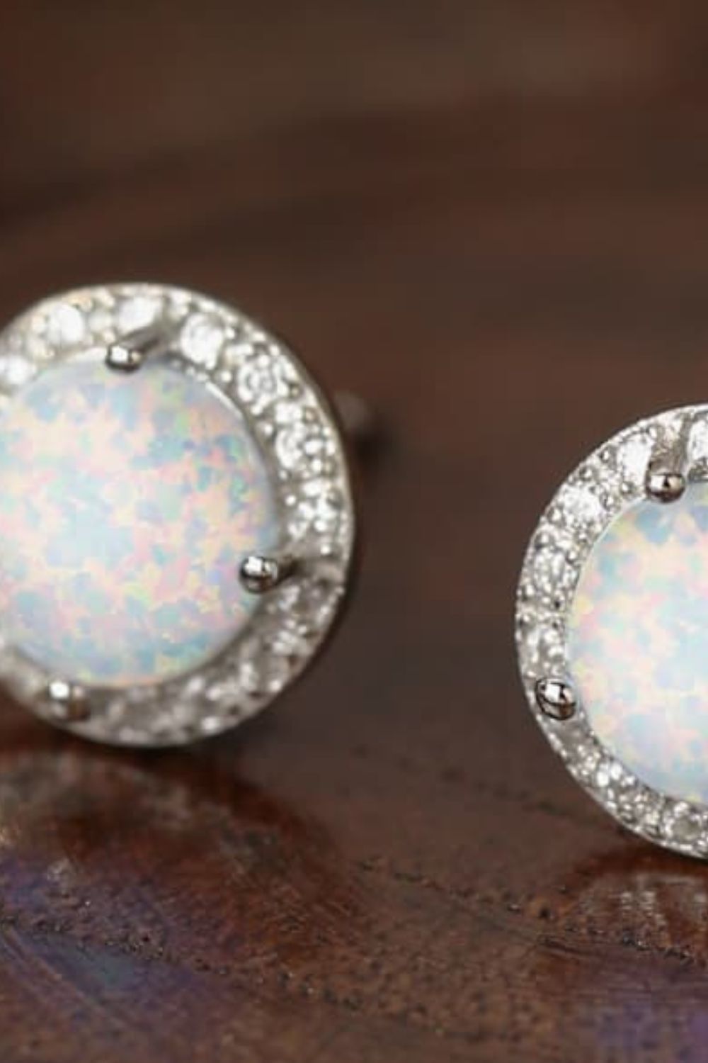 925 Sterling Silver Platinum-Plated Opal Round Stud Earrings - Shah S. Sahota