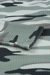 Camouflage Notched Waffle-Knit Top - Shah S. Sahota
