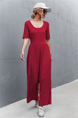 Scoop Neck Half Sleeve Wide Leg Jumpsuit - Shah S. Sahota