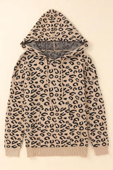 Leopard Print Drawstring Hooded Sweater - Shah S. Sahota