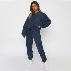Corduroy Crew Neck Pullover Long Sleeve Sweatshirts & TiePants Two-Piece Sets - Shah S. Sahota