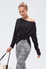 Exposed Seam Boat Neck Long Sleeve Yoga Tee - Shah S. Sahota