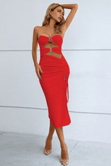 Cutout Strapless Drawstring Detail Split Bandage Dress - Shah S. Sahota