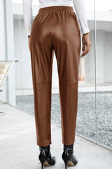 Seamed Elastic Waist PU Leather Pants - Shah S. Sahota