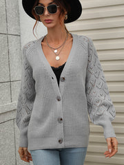 Rib-Knit Plunge Raglan Sleeve Cardigan - Shah S. Sahota