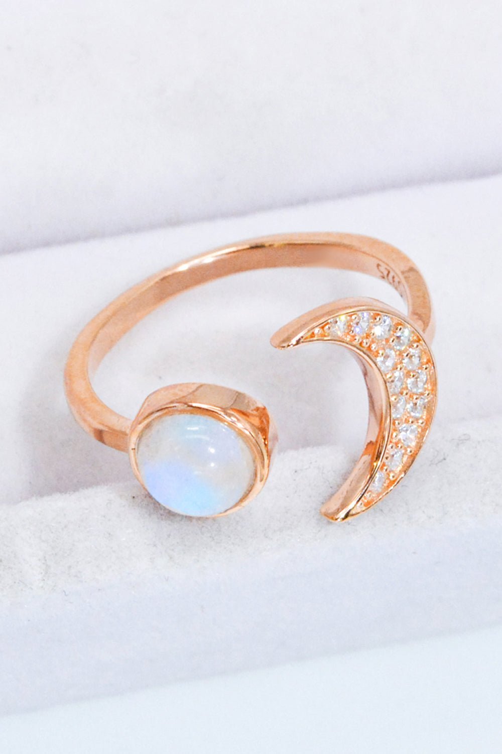 Natural Moonstone and Zircon Sun & Moon Open Ring - Shah S. Sahota