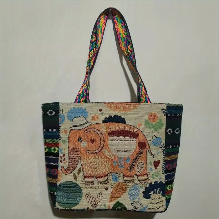 Literary Embroidered Tote Bag, Women's Ethnic Style Handbag, Reusable Shopping Shoulder Bag - Shah S. Sahota