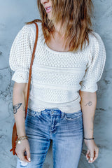 Flounce Sleeve Openwork Knit Top - Shah S. Sahota