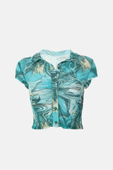 Abstract Print Short Sleeve Cropped Shirt - Shah S. Sahota