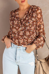 Floral Balloon Sleeve Surplice Blouse - Shah S. Sahota