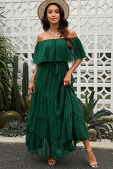 Swiss Dot Off-Shoulder Tiered Maxi Dress - Shah S. Sahota