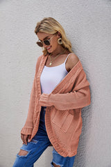 Cable-Knit Curved Hem Open Front Cardigan - Shah S. Sahota