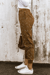 Brown Arrow Print Slim-Fit High Waist Pants - Shah S. Sahota