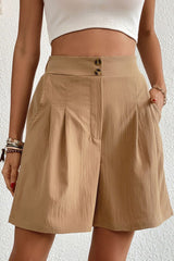 Buttoned Elastic Waist Pleated Detail Shorts - Shah S. Sahota