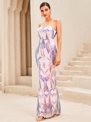 Multicolored Sequin Strapless Fishtail Dress - Shah S. Sahota