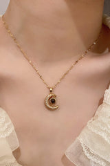 Inlaid Cubic Zirconia Moon Pendant Necklace - Shah S. Sahota