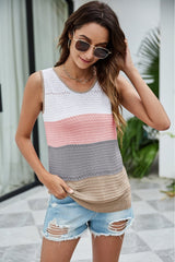 Color Block Slit Knit Tank - Shah S. Sahota