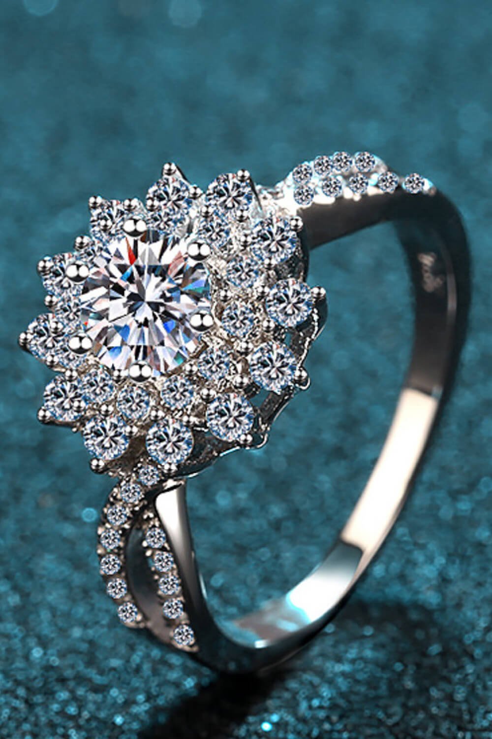 Moissanite Flower-Shape Split Shank Ring - Shah S. Sahota