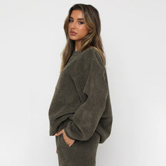 Corduroy Crew Neck Pullover Long Sleeve Sweatshirts & TiePants Two-Piece Sets - Shah S. Sahota