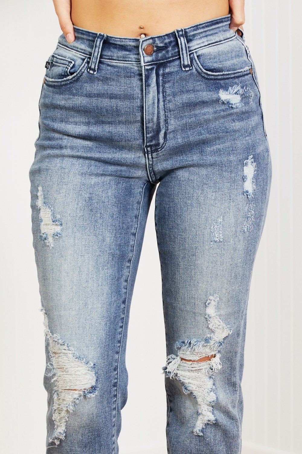 Judy Blue Gracie Full Size Mid-Rise Distressed Boyfriend Jeans - Shah S. Sahota