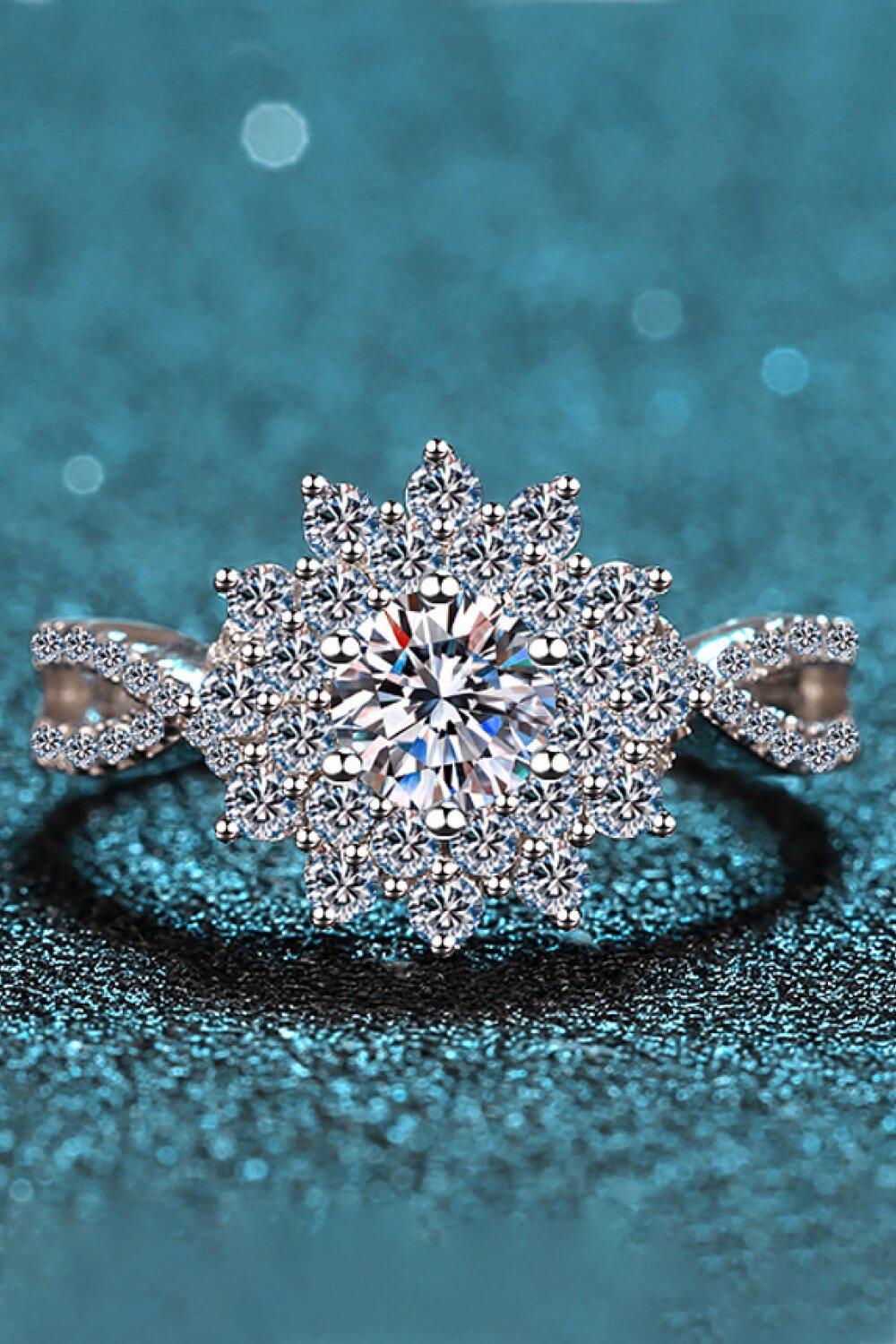 Moissanite Flower-Shape Split Shank Ring - Shah S. Sahota