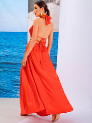 Grommet Chain Detail Side Split Maxi Dress