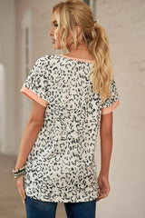 Leopard Contrast Short Sleeve Top - Shah S. Sahota