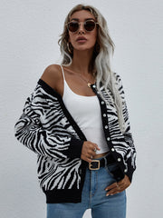 Zebra Print Button Down Cardigan - Shah S. Sahota
