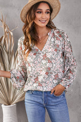 Floral V-Neck Curved Hem Blouse - Shah S. Sahota