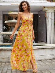 Floral Side Split Spaghetti Strap Maxi Dress - Shah S. Sahota