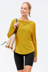 Exposed Seam Boat Neck Long Sleeve Yoga Tee - Shah S. Sahota